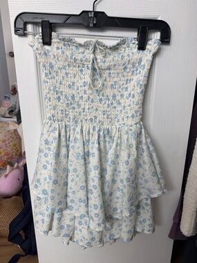 Girls Blue Floral Smocked Romper